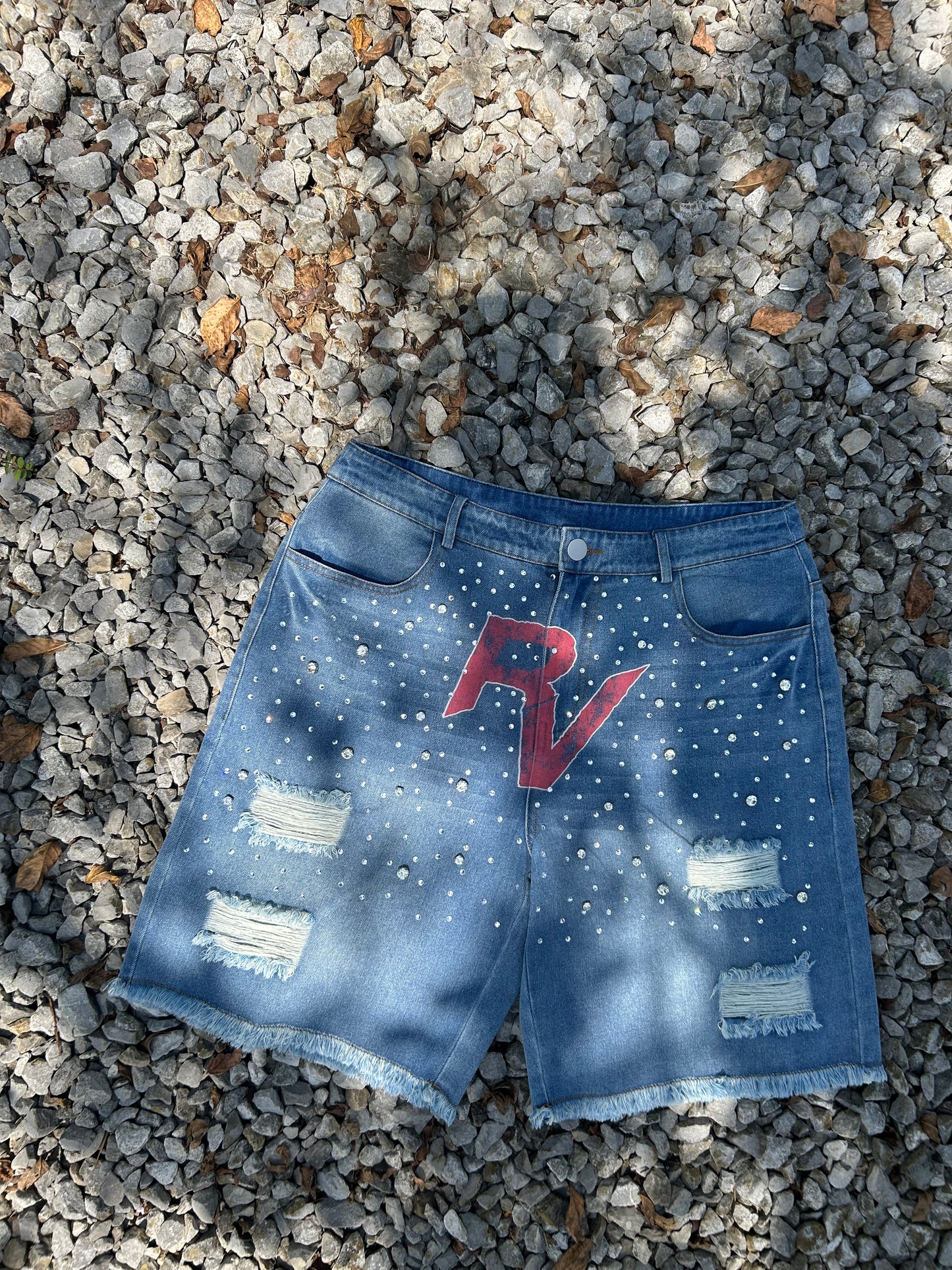 “RV” jean shorts