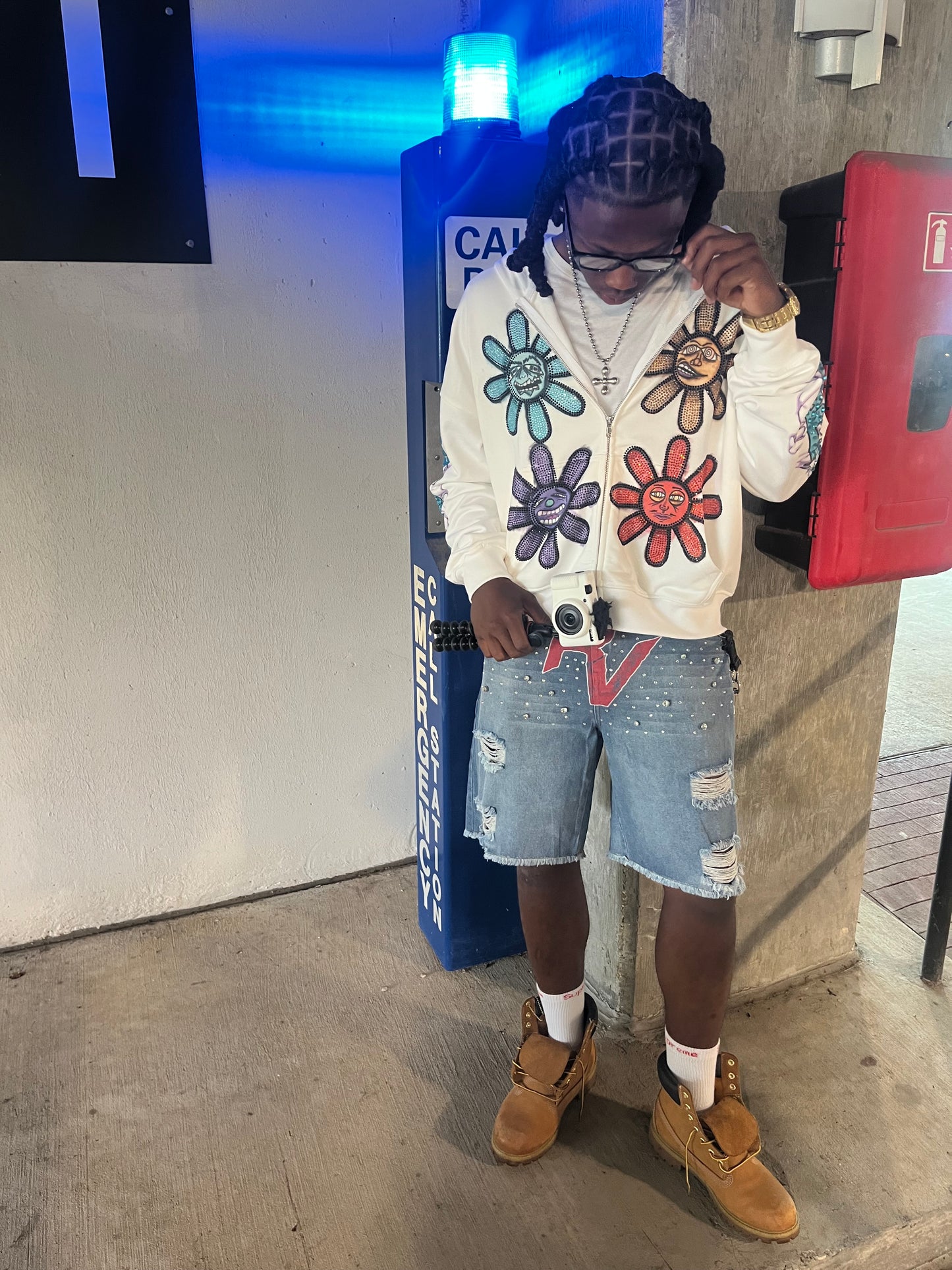 “RV” jean shorts