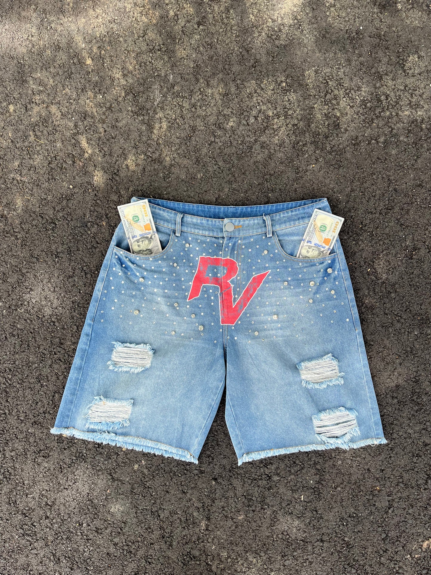 “RV” jean shorts