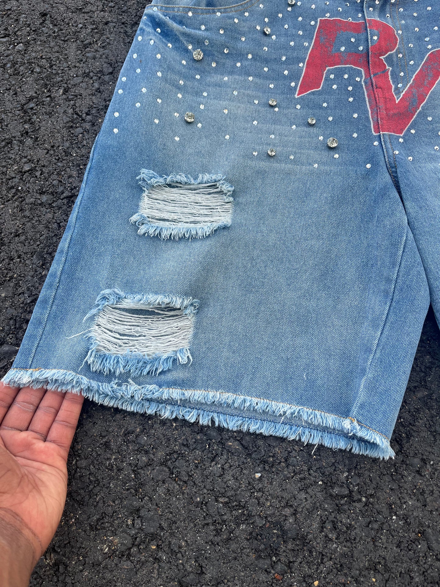 “RV” jean shorts