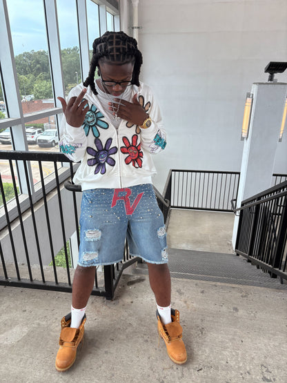 “RV” jean shorts
