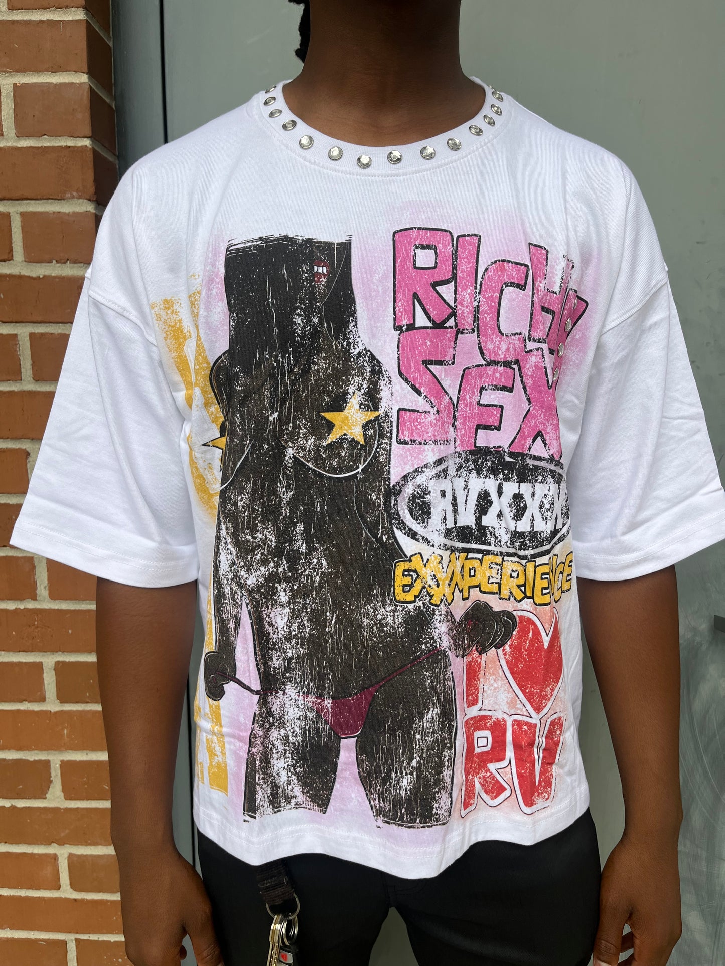 White “Rich Sex Experience” tee