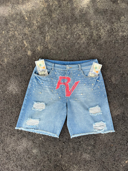 “RV” jean shorts