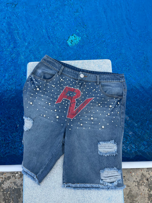 “RV” jean shorts